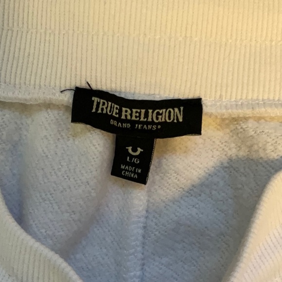 True Religion White Sweatpants with Navy Logo - Picture 3 of 4